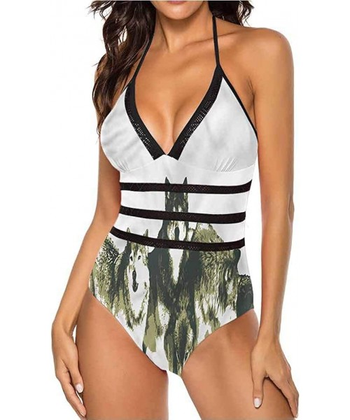 One-Pieces V Neck Lace Up Swimsuits Different Types of Trees Super Cute and Unique - Multi 07 - CY19C4G4KHU