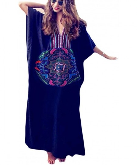 Cover-Ups Women Loose Kaftan Swimsuit Cover Up Beach Long Casual Caftan Dress - Black2 - CG18NK9RU2A