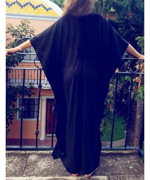 Cover-Ups Women Loose Kaftan Swimsuit Cover Up Beach Long Casual Caftan Dress - Black2 - CG18NK9RU2A