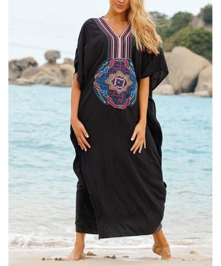 Cover-Ups Women Loose Kaftan Swimsuit Cover Up Beach Long Casual Caftan Dress - Black2 - CG18NK9RU2A