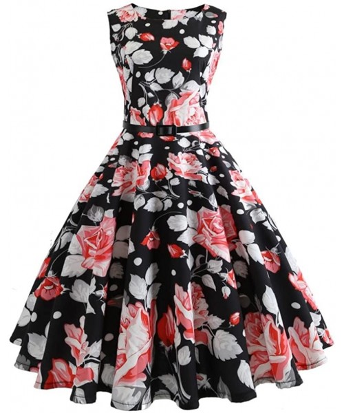 Tops Women Dress- Vintage Printing Sleeveless Evening Party Prom Swing Dress - G - C918DOZWUXN