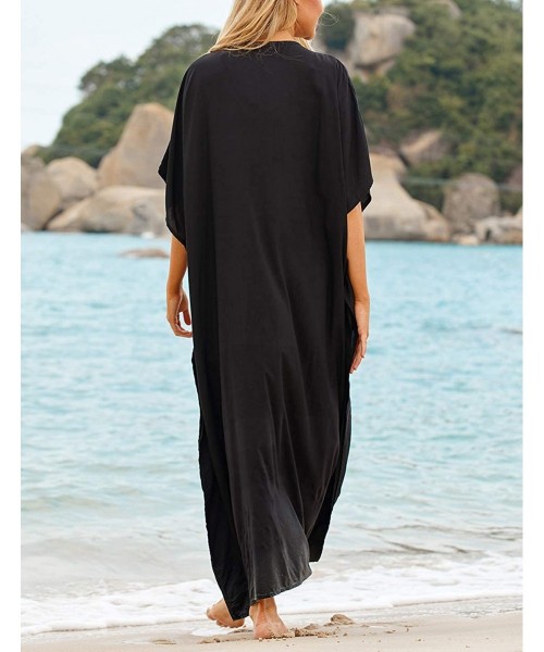 Cover-Ups Women Loose Kaftan Swimsuit Cover Up Beach Long Casual Caftan Dress - Black2 - CG18NK9RU2A