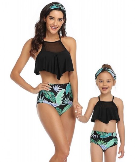 Sets Mommy and Me Swimsuits Family Matching Bathing Suit Two Piece Bikini Sets High Waisted - Black + Floral 03 - CB1966N22E5