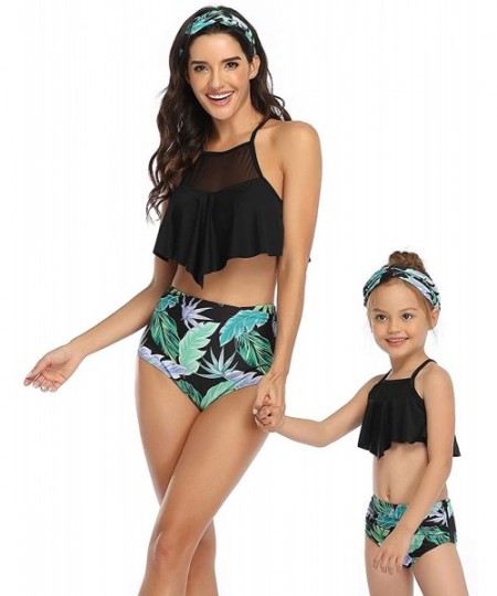 Sets Mommy and Me Swimsuits Family Matching Bathing Suit Two Piece Bikini Sets High Waisted - Black + Floral 03 - CB1966N22E5