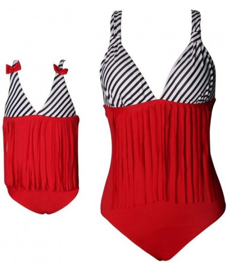 One-Pieces Family Match Swimwear Mom and Me Ruffle Floral Printed One Piece Swimwear Bikini - Red - C8195A27GXD