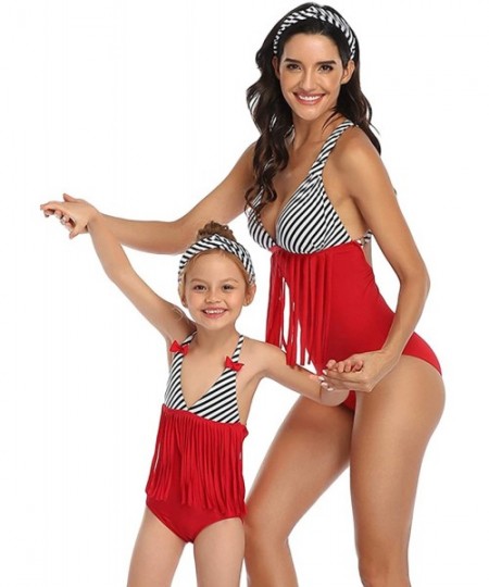 One-Pieces Family Match Swimwear Mom and Me Ruffle Floral Printed One Piece Swimwear Bikini - Red - C8195A27GXD