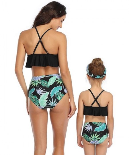 Sets Mommy and Me Swimsuits Family Matching Bathing Suit Two Piece Bikini Sets High Waisted - Black + Floral 03 - CB1966N22E5