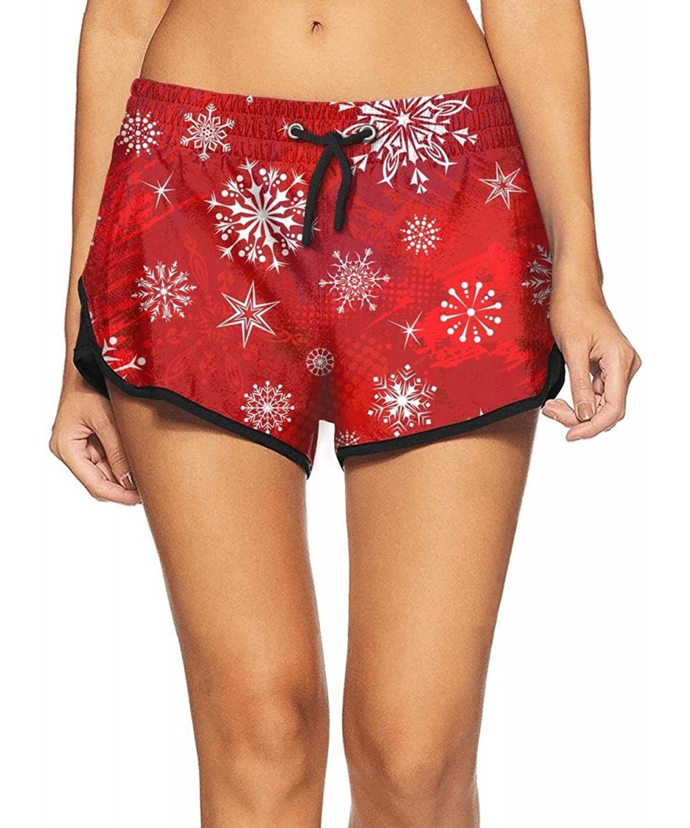 Board Shorts Girl Beach Pants Merry Christmas Snowflake Pajama Shorts Hot Pant Womens Shorts - Merry Christmas Snowflakes - C...