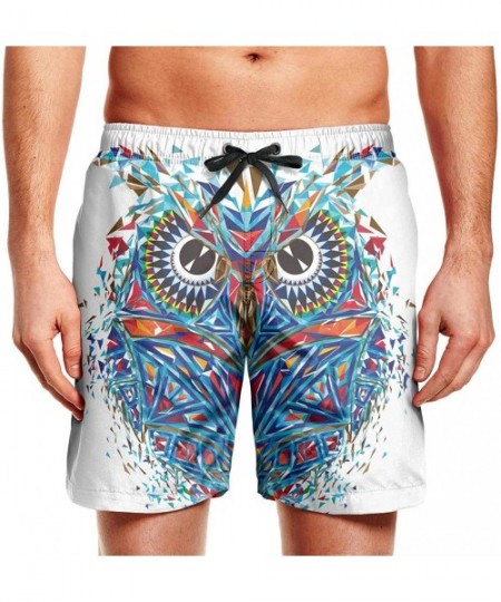 Board Shorts Men's Sportwear Quick Dry Board Shorts Jellyfish Blue Swim Trunks - Kaleidoscopic Owl - C718R3390T0