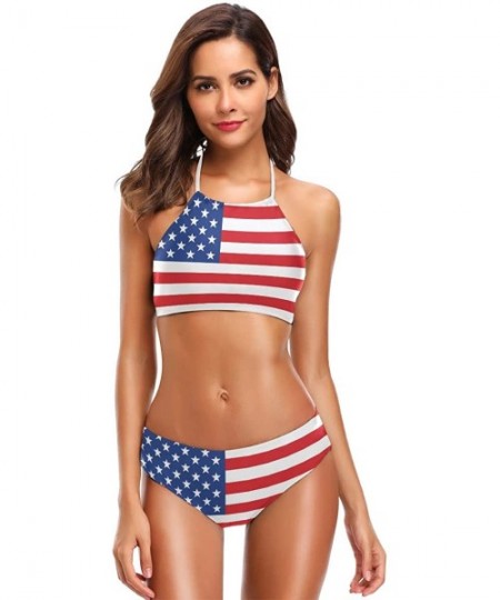 Sets Black and White American Flag Sexy Two Piece Bikini Swimsuit Swimwear Set for Women - American Flag - CX18OM48YT9