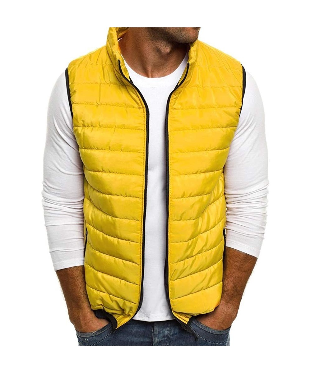 Racing Mens Vest Jacket Winter Warm Waistcoat Lightweight Zipper Sleeveless Water-Resistant Packable Puffer Down Coat - Yello...