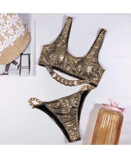 One-Pieces Women's African Print Two Piece Lace up Bikini Set High Cut Thong Swimsuit - Aqp5 - CI18G9QI797