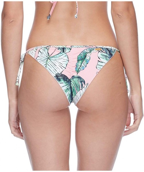 Tankinis Women's Tiki Tie Side Cheeky Bikini Bottom Swimsuit - Makani Pink Leaf Print - CX18ZQC3HT8