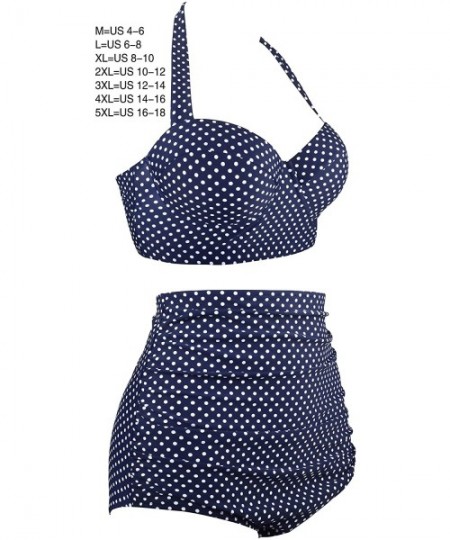 Racing Women Vintage Polka Dot High Waisted Bathing Suits Bikini Set - Old Size-navy - CS12H2F1O1B