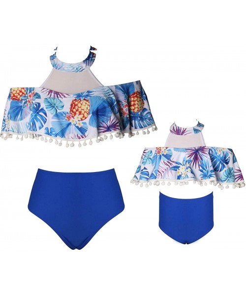 One-Pieces Mum and Daughter Matching Bathingsuit Family Swimwear Womens Floral Bikini Sets Girls Swimsuits Off Shoulder Blue ...