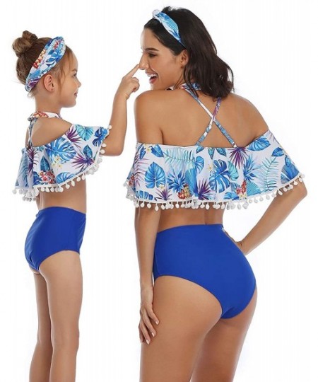 One-Pieces Mum and Daughter Matching Bathingsuit Family Swimwear Womens Floral Bikini Sets Girls Swimsuits Off Shoulder Blue ...