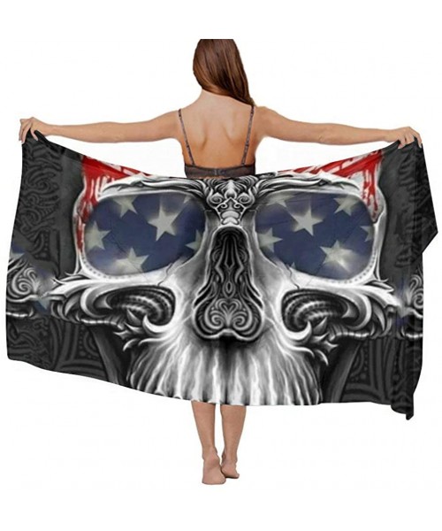 Cover-Ups Women Fahion Swimsuit Bikini Cover Up Sarong- Party Wedding Shawl Wrap - Us Star Flag Skull - C119C6NKCMN