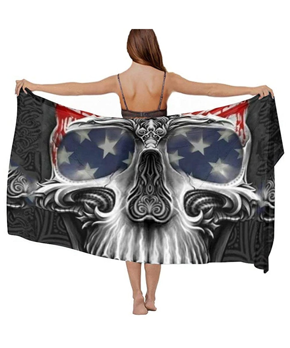 Cover-Ups Women Fahion Swimsuit Bikini Cover Up Sarong- Party Wedding Shawl Wrap - Us Star Flag Skull - C119C6NKCMN