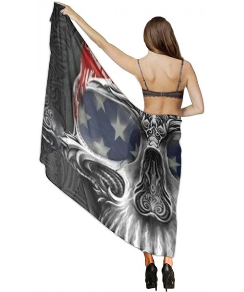 Cover-Ups Women Fahion Swimsuit Bikini Cover Up Sarong- Party Wedding Shawl Wrap - Us Star Flag Skull - C119C6NKCMN