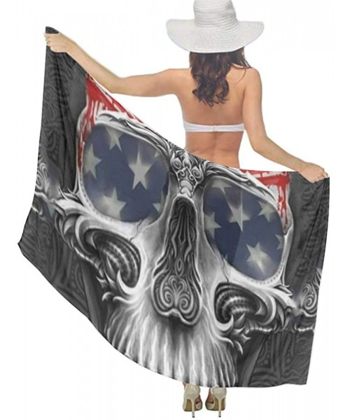 Cover-Ups Women Fahion Swimsuit Bikini Cover Up Sarong- Party Wedding Shawl Wrap - Us Star Flag Skull - C119C6NKCMN