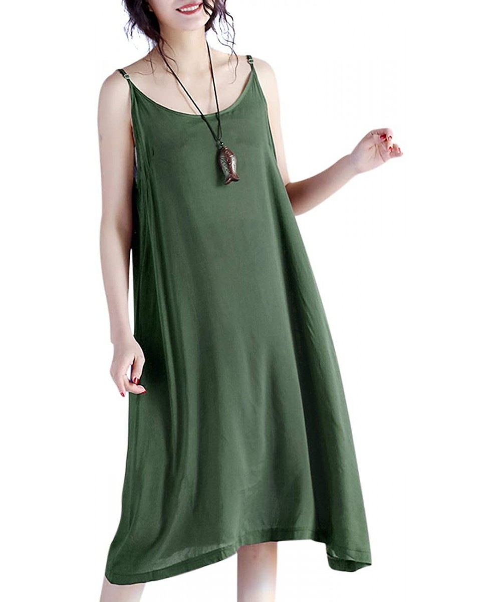 Cover-Ups Women Casual Loose Summer Slip Dresses Beach Cover up Plain Night Sleep Dress XS-5X JEL - Jel Army Green - C518TLGSYC0