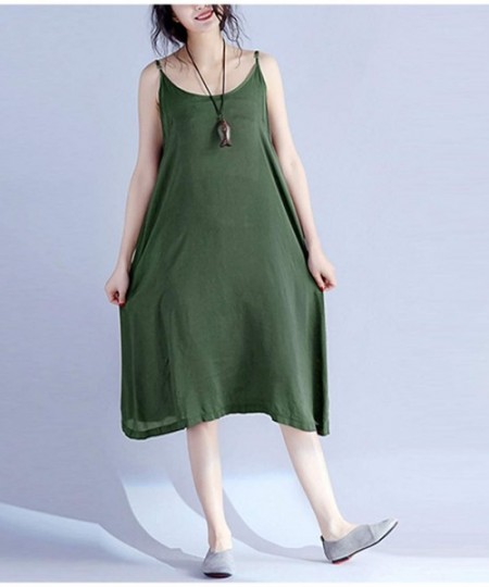 Cover-Ups Women Casual Loose Summer Slip Dresses Beach Cover up Plain Night Sleep Dress XS-5X JEL - Jel Army Green - C518TLGSYC0