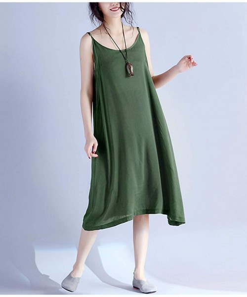 Cover-Ups Women Casual Loose Summer Slip Dresses Beach Cover up Plain Night Sleep Dress XS-5X JEL - Jel Army Green - C518TLGSYC0