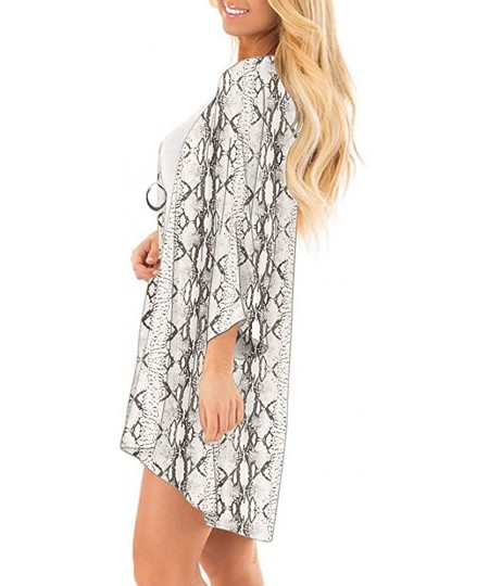 Cover-Ups Women Floral Kimono Swimsuit Cover Up 3/4 Sleeve Shawl Sheer Chiffon Blouse Loose Long Cardigan - Snake Print - CA1...