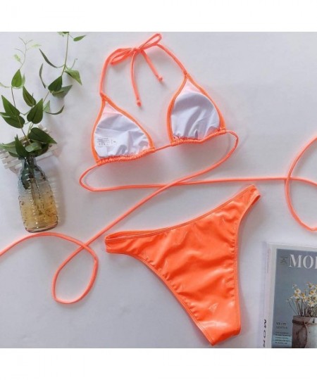 Sets 2020 New Womens Bikini Two Piece Suit Sexy Swimear Thong Bottom Criss Cross Cheeky Low Waisted Swimsuit(S L) A orange - ...