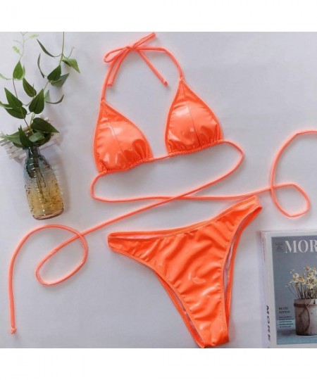 Sets 2020 New Womens Bikini Two Piece Suit Sexy Swimear Thong Bottom Criss Cross Cheeky Low Waisted Swimsuit(S L) A orange - ...