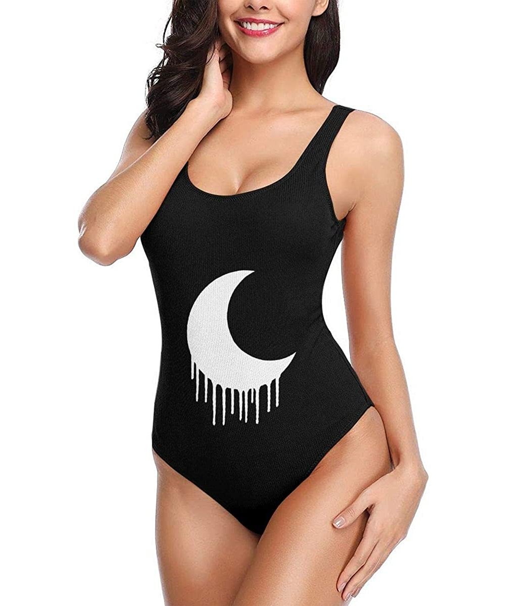 Sets Edgy Goth Crescent Moon Women's V Neck Sexy High Cut Low Back Bikini Sets Beach Bathing Suit - White - CI19943CNYD