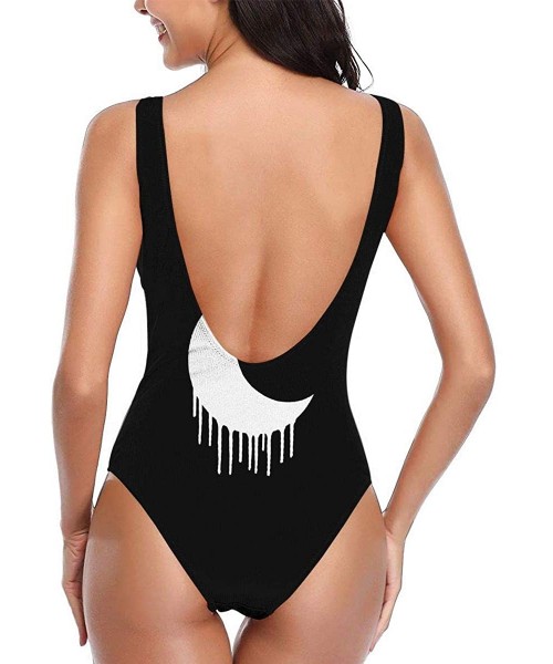 Sets Edgy Goth Crescent Moon Women's V Neck Sexy High Cut Low Back Bikini Sets Beach Bathing Suit - White - CI19943CNYD