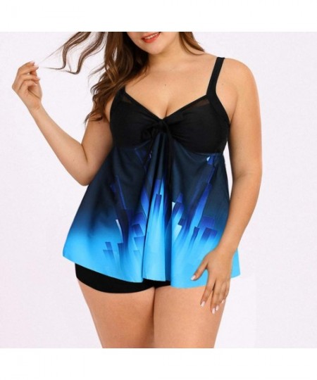 Sets Women's Plus Size Swimsuit Floral Printed Plus Swimwear Tankini Two Pieces Swimdress - Blue4 - CF196T68Q78