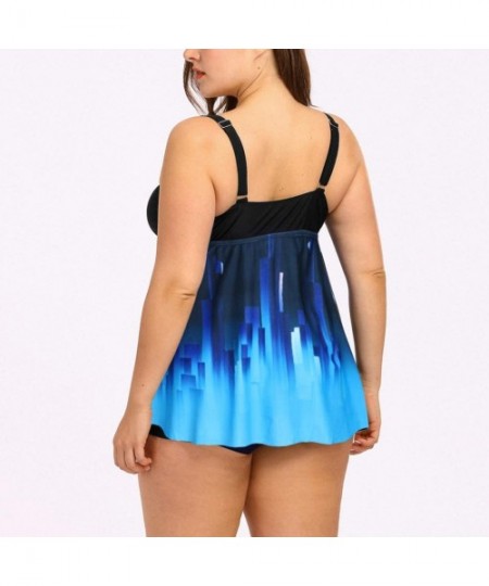 Sets Women's Plus Size Swimsuit Floral Printed Plus Swimwear Tankini Two Pieces Swimdress - Blue4 - CF196T68Q78