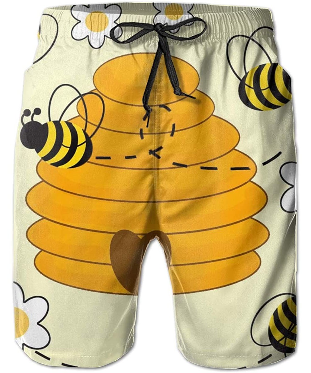 Board Shorts Men's Beach Shorts Swim Trunks Quick Dry Bathing Suit (Cool White Tiger King) - Bumblebee Hive Yellow - C018WX7XDR7