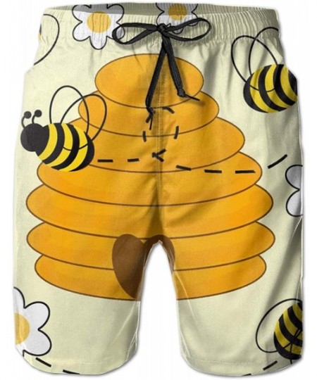 Board Shorts Men's Beach Shorts Swim Trunks Quick Dry Bathing Suit (Cool White Tiger King) - Bumblebee Hive Yellow - C018WX7XDR7