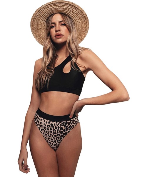 Sets Women's Sexy Bathing Suits One Shoulder Tie Knot Front Bikini Swimsuit - Multi-leopard - CJ1943Y8UOQ