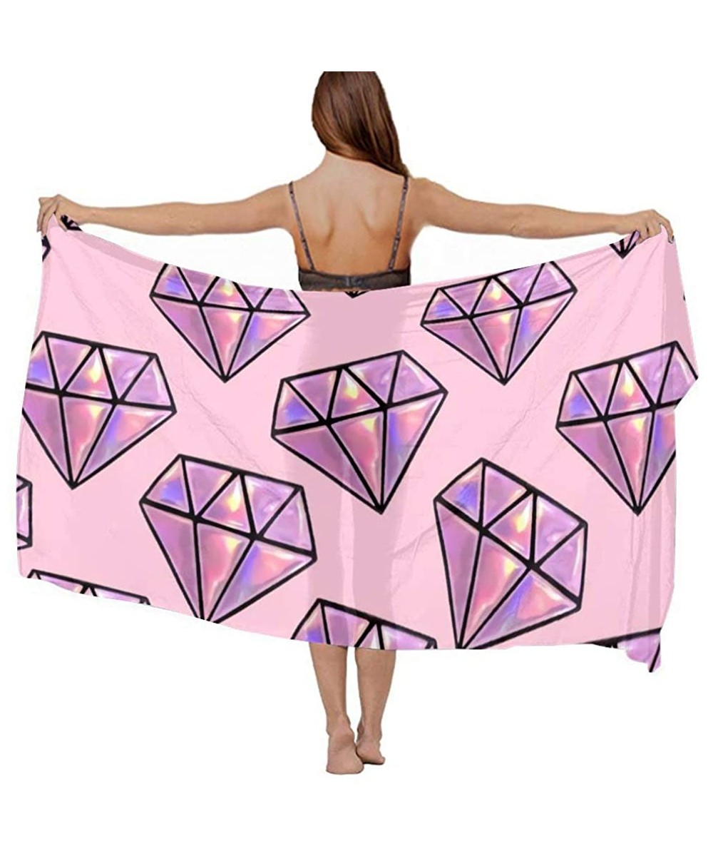 Cover-Ups Women Chiffon Scarf Shawl Wrap Sunscreen Beach Swimsuit Bikini Cover Up - Diamond Pattern Pink - CF196U9ONWZ