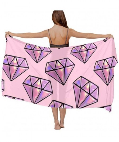 Cover-Ups Women Chiffon Scarf Shawl Wrap Sunscreen Beach Swimsuit Bikini Cover Up - Diamond Pattern Pink - CF196U9ONWZ