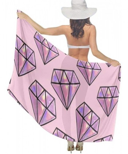 Cover-Ups Women Chiffon Scarf Shawl Wrap Sunscreen Beach Swimsuit Bikini Cover Up - Diamond Pattern Pink - CF196U9ONWZ