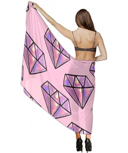 Cover-Ups Women Chiffon Scarf Shawl Wrap Sunscreen Beach Swimsuit Bikini Cover Up - Diamond Pattern Pink - CF196U9ONWZ