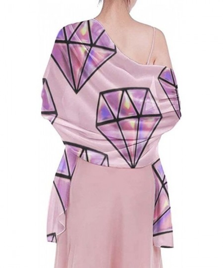 Cover-Ups Women Chiffon Scarf Shawl Wrap Sunscreen Beach Swimsuit Bikini Cover Up - Diamond Pattern Pink - CF196U9ONWZ