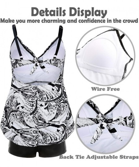 Sets Womens Plus Size Swimsuits Swimwear Bathing Suit Two Piece Tankini Floral Print - White & Black - C418RDSNWSS