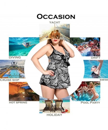 Sets Womens Plus Size Swimsuits Swimwear Bathing Suit Two Piece Tankini Floral Print - White & Black - C418RDSNWSS