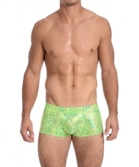 Briefs Mens New Printed Hot Body Boxer Swimsuit - Trinket Lime - C0187GHRZYN