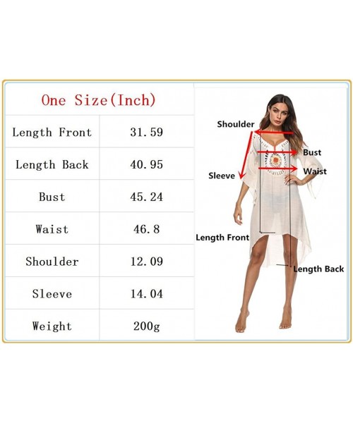 Cover-Ups Women Bathing Suit Cover Up Beach Swimwear Crochet Cold Shoulder Dress - Beige - C218DL6SRWE