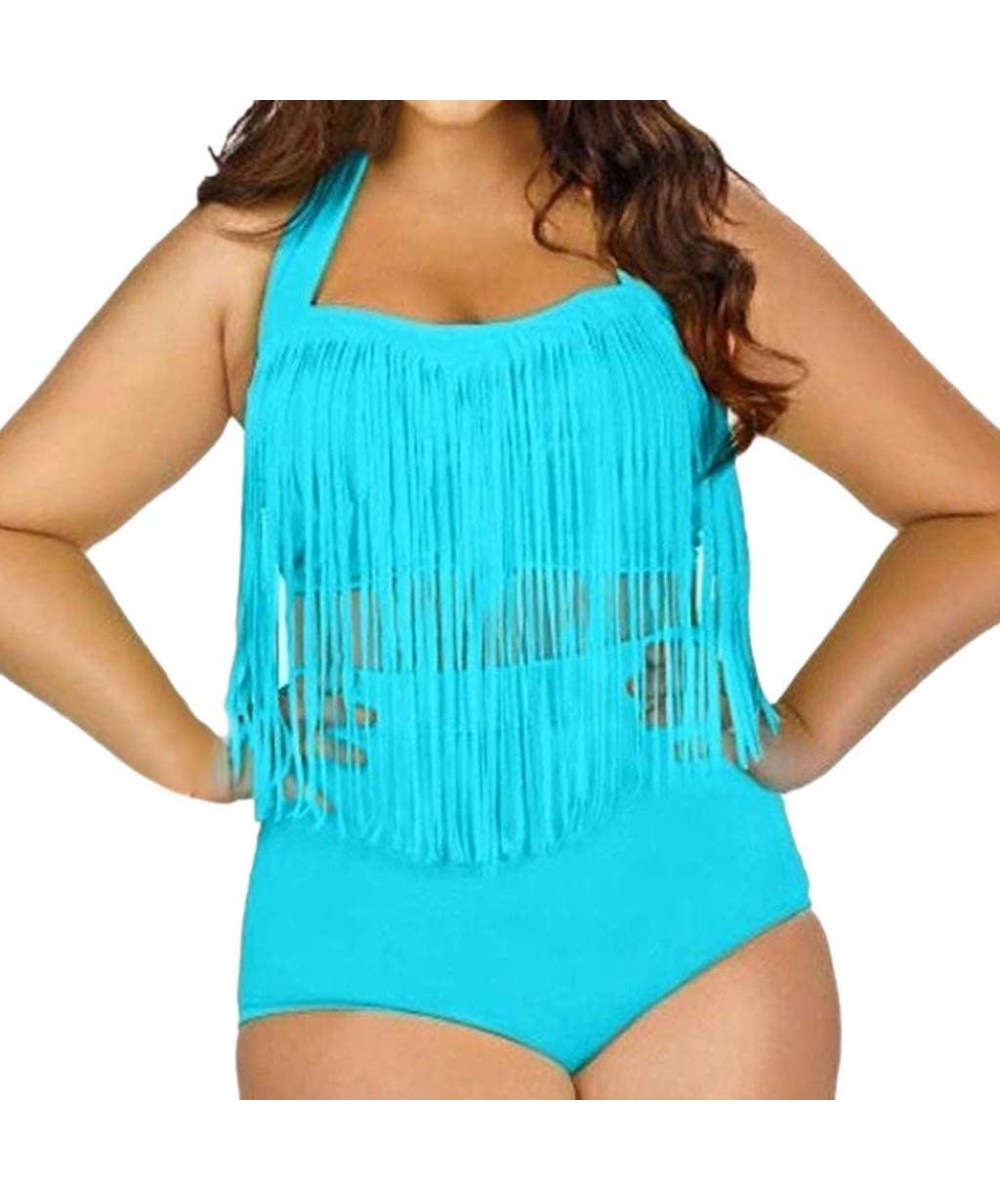 Bottoms Women Plus Size Two Piece Tassels Bikini Monokini Swimwear Beach Bathing Suit - Light Blue - C118SLTNUG0