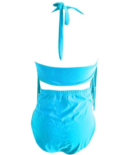 Bottoms Women Plus Size Two Piece Tassels Bikini Monokini Swimwear Beach Bathing Suit - Light Blue - C118SLTNUG0