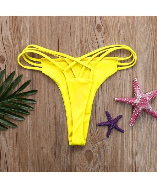 Tankinis One Piece Swimsuit Thong Women Sexy Bottoms Bikini Swimwear Thong V Swim Trunks - Yellow - CG19DSNMMT8