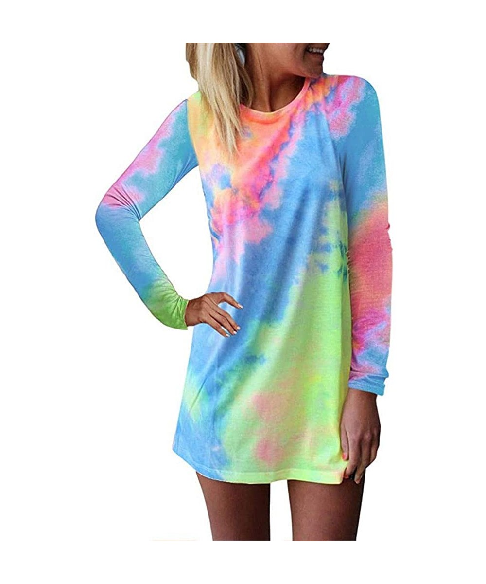 Cover-Ups Women's Casual Summer Tie Dye Print Tunic Tops Mini Dresses Beach Sundress Loose Party Cover Up Tank T Shirt Dress ...